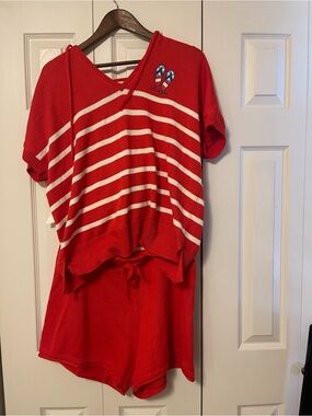 Life Is Good Red and White Striped Short-Sleeve Hoodie Set